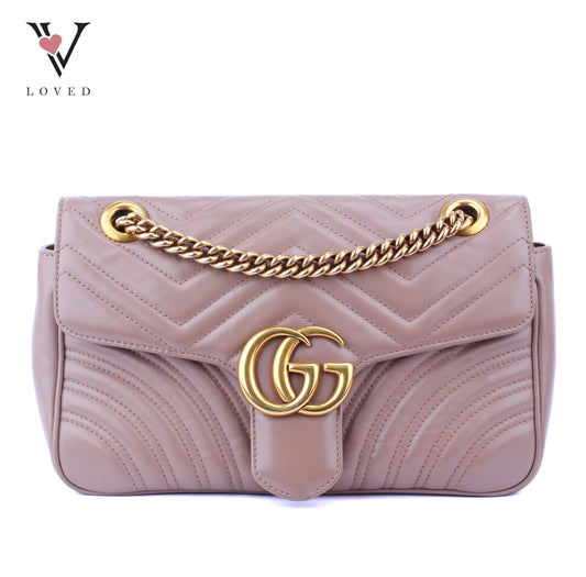Gucci Marmont Flap Mini Shoulder Bag In Dusty Pink Chevron Leather