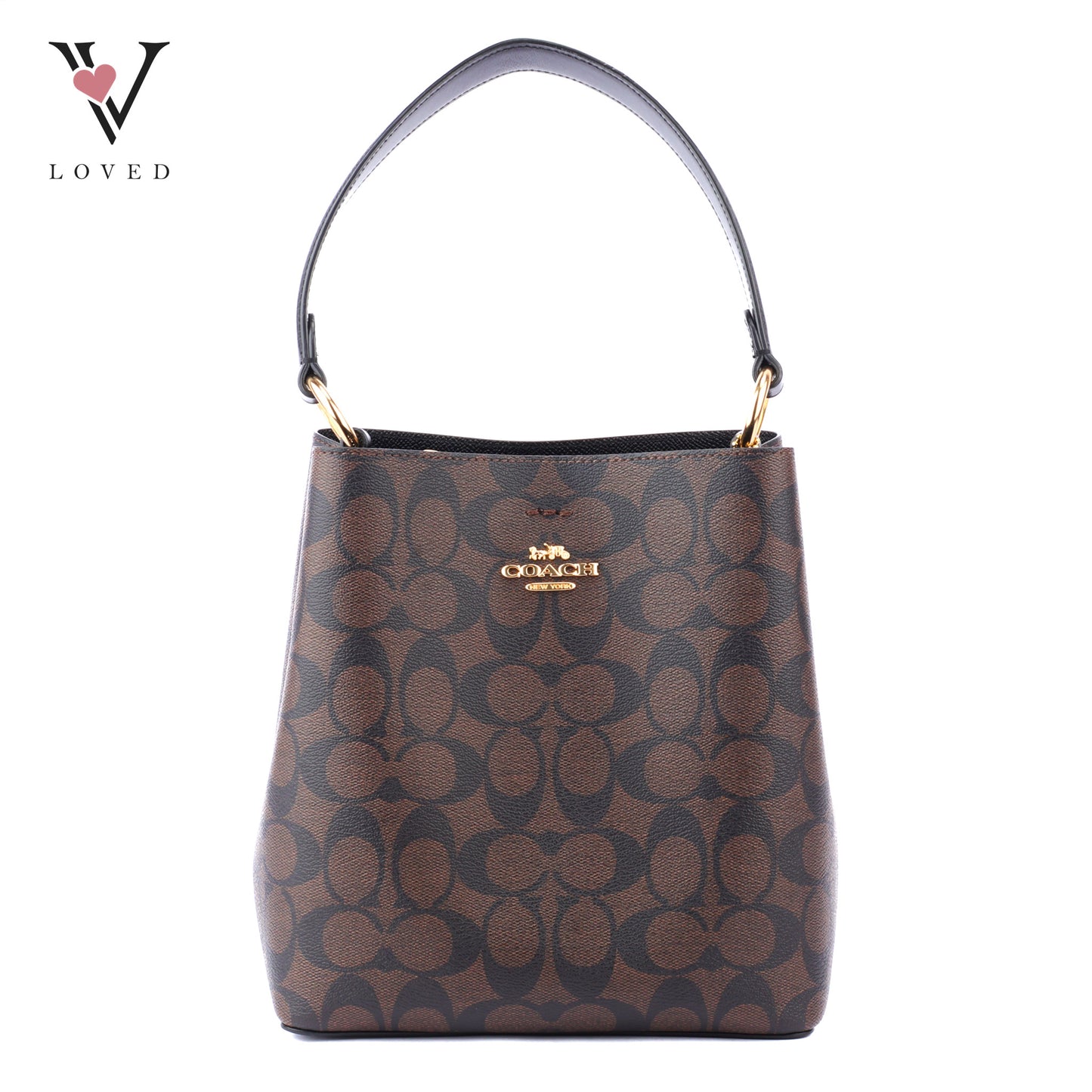 Coach Small Town Bucket Bag In Dark Brown Monogram Signature Canvas