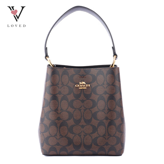 Coach Small Town Bucket Bag In Dark Brown Monogram Signature Canvas