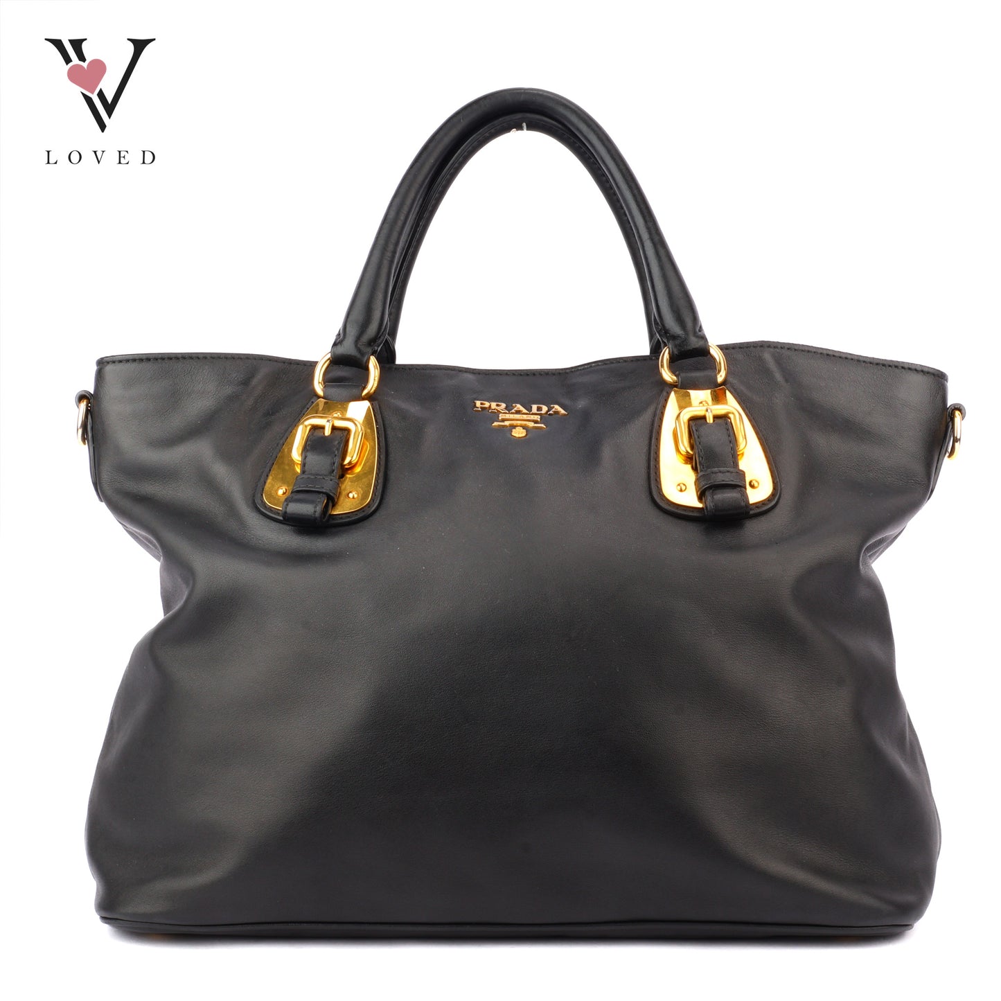 Prada Vitello Diner Tote Bag In Black Soft Calfskin Leather