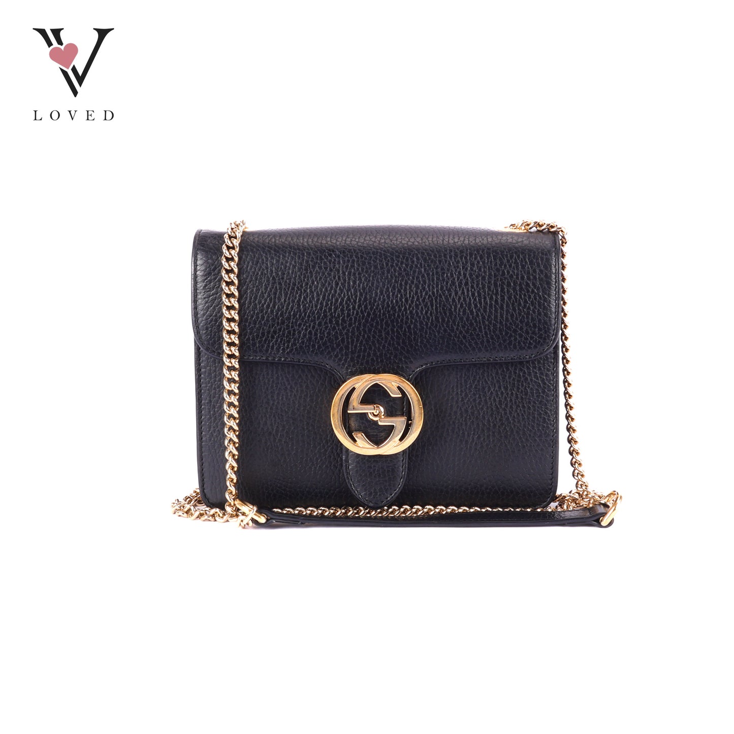 Gucci Dollar Interlocking GG Shoulder Bag in Black Grained Leather