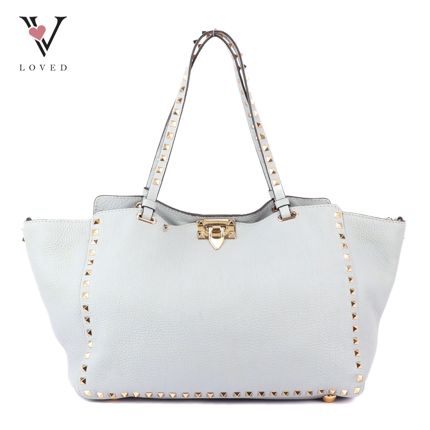 Valentino Garavani Rockstud Tote Bag In Light Blue Leather