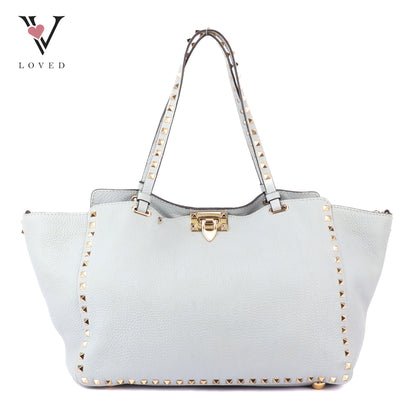 Valentino Garavani Rockstud Tote Bag In Light Blue Leather