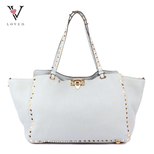 Valentino Garavani Rockstud Tote Bag In Light Blue Leather