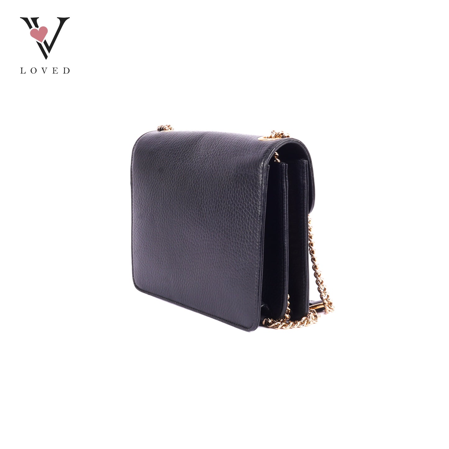 Gucci Dollar Interlocking GG Shoulder Bag in Black Grained Leather