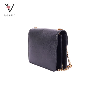 Gucci Dollar Interlocking GG Shoulder Bag in Black Grained Leather