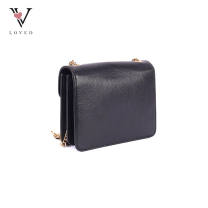 Gucci Dollar Interlocking GG Shoulder Bag in Black Grained Leather