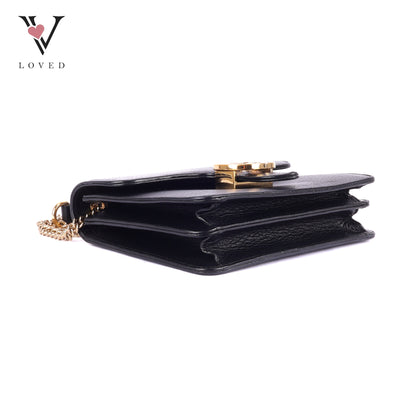 Gucci Dollar Interlocking GG Shoulder Bag in Black Grained Leather