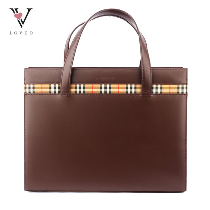 Burberry Nova Check Trimmed Leather Handbag
