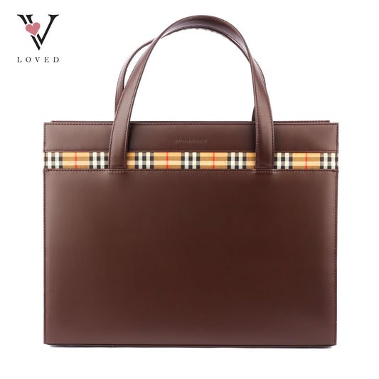 Burberry Nova Check Trimmed Leather Handbag