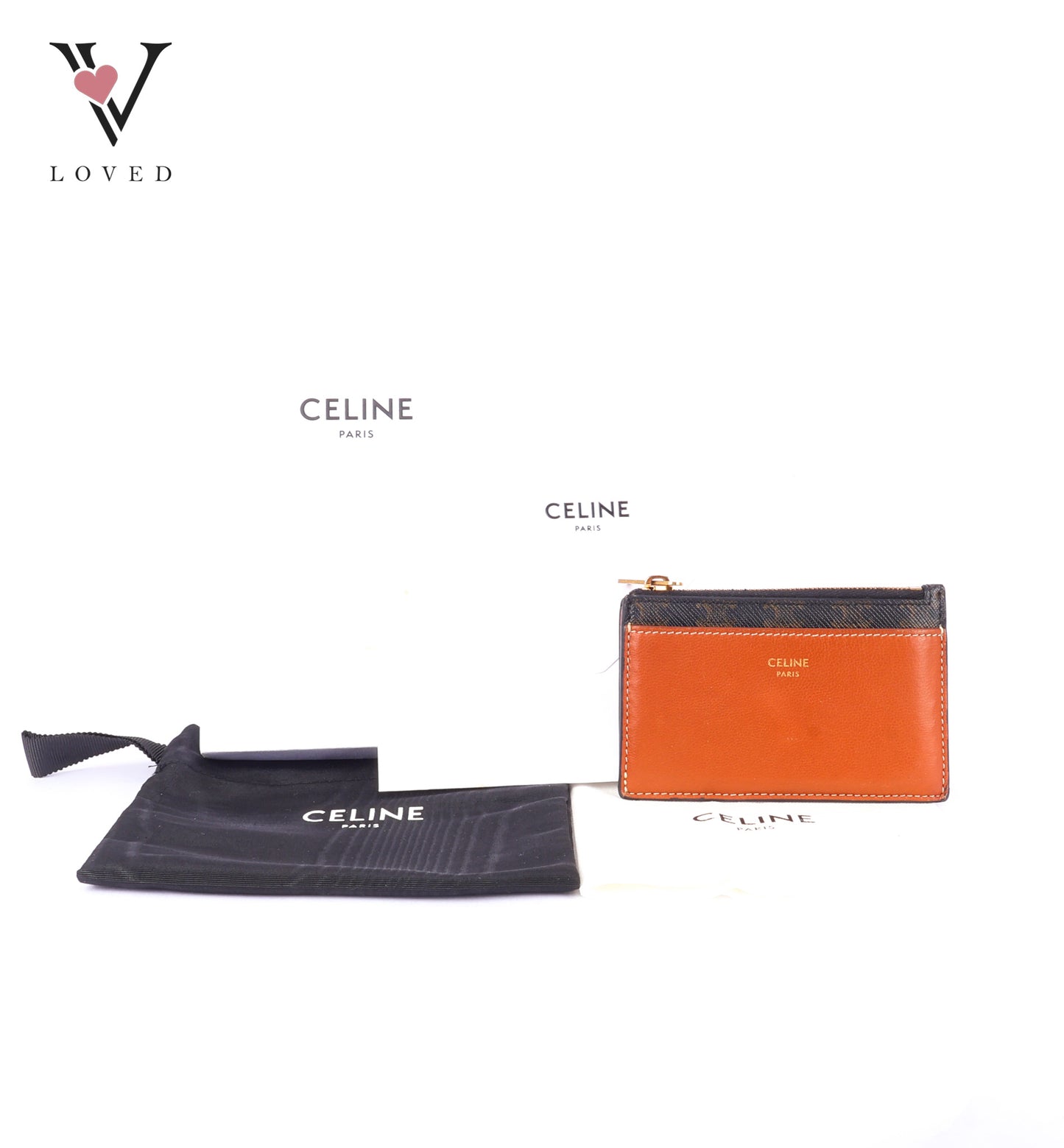 Celine Zipped Card Holder in Triomphe Canvas and Lambskin Leather