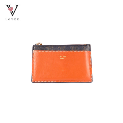 Celine Zipped Card Holder in Triomphe Canvas and Lambskin Leather
