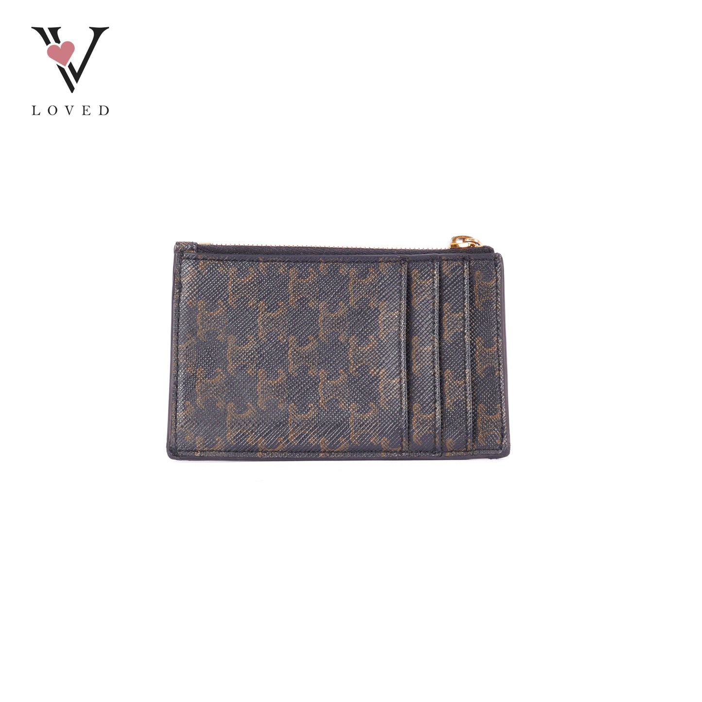 Celine Zipped Card Holder in Triomphe Canvas and Lambskin Leather