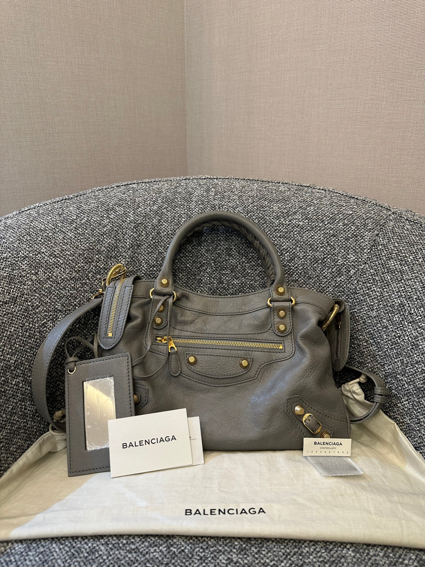 Balenciaga Metallic Edge City Handbag in Grey Leather