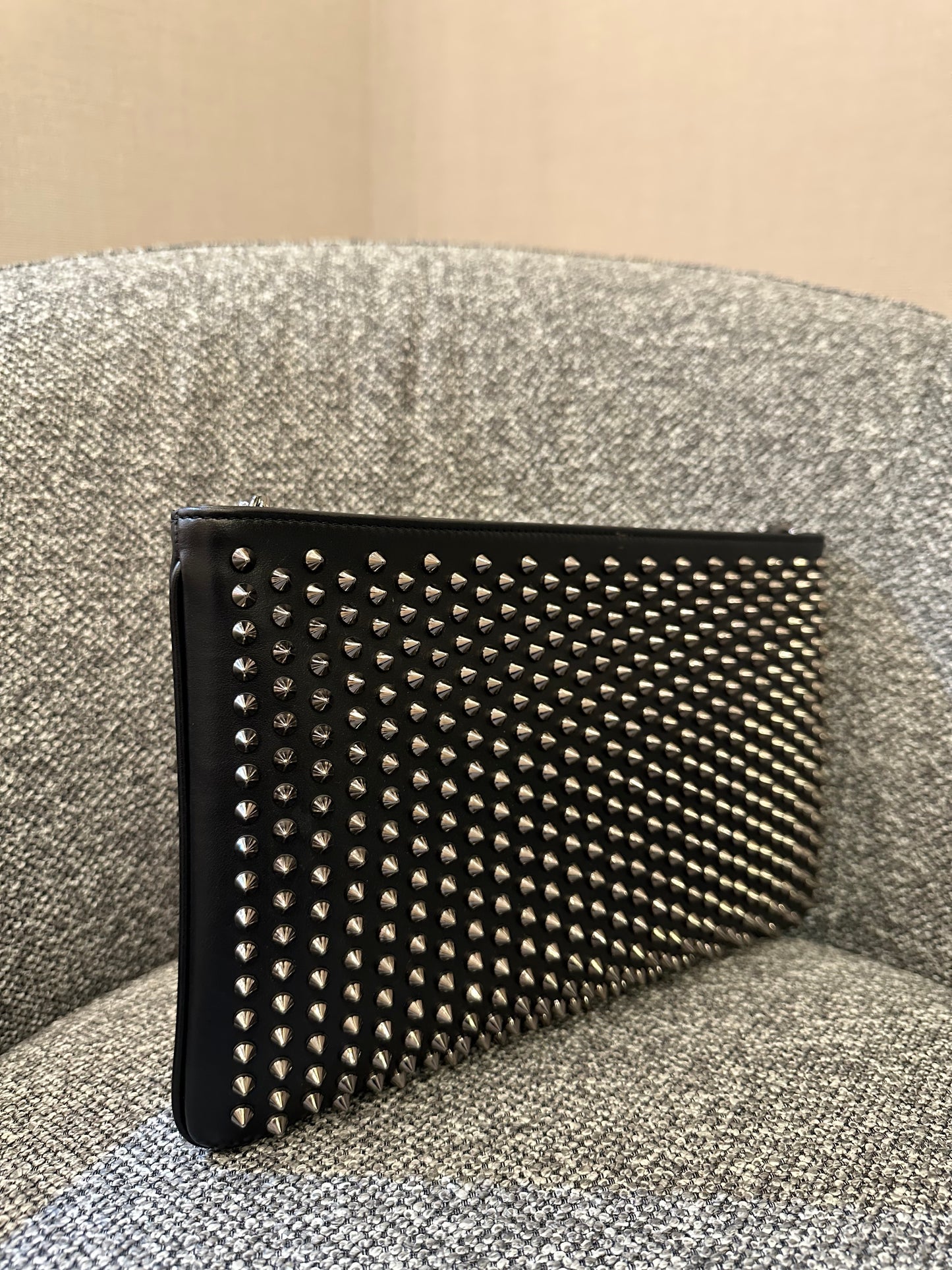 Christian Louboutin Loubiposh Spiked Clutch Bag in Black Leather