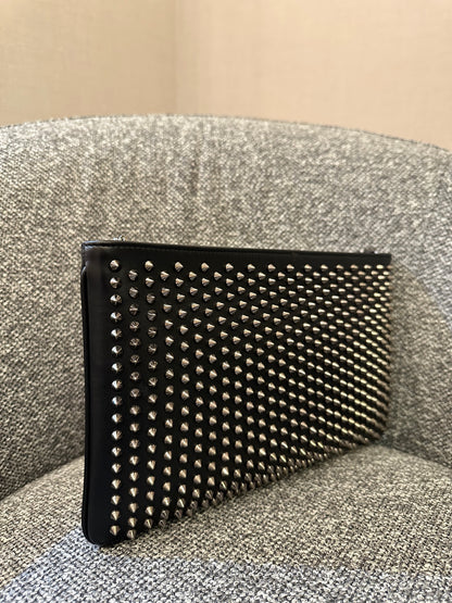 Christian Louboutin Loubiposh Spiked Clutch Bag in Black Leather