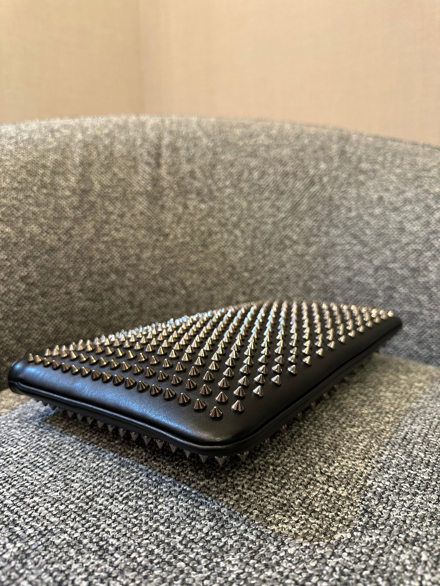 Christian Louboutin Loubiposh Spiked Clutch Bag in Black Leather