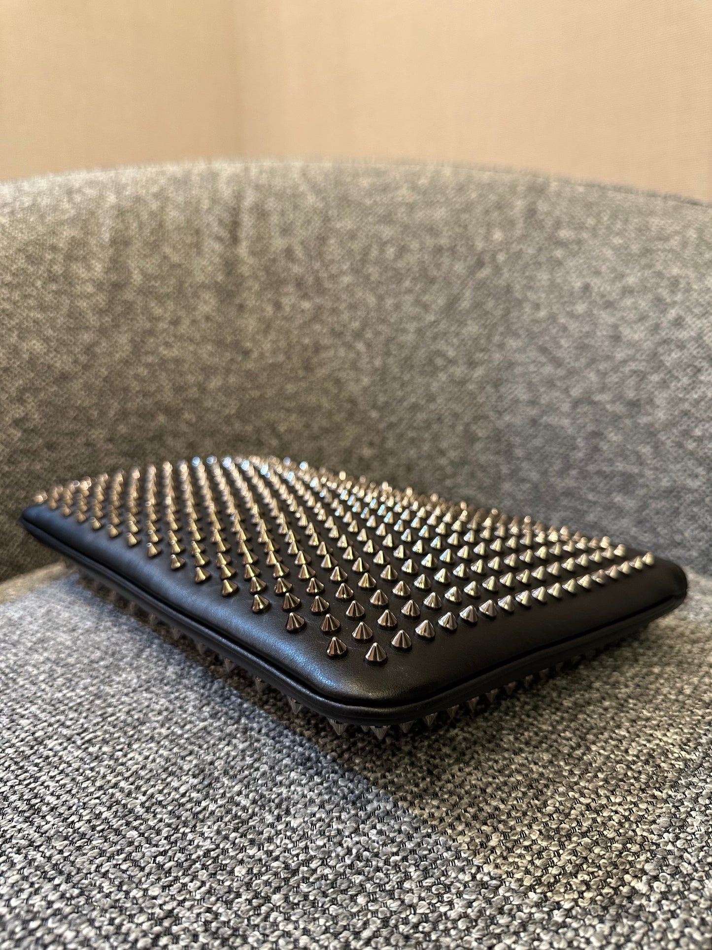 Christian Louboutin Loubiposh Spiked Clutch Bag in Black Leather
