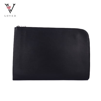 Poche Portfolio Black Epi Leather Document Clutch Bag