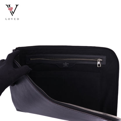Poche Portfolio Black Epi Leather Document Clutch Bag