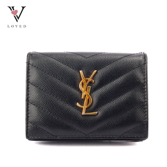 Yves Saint Laurent Cassandre Matelasse Wallet In Black Leather